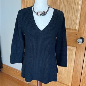 Banana Republic Cable Knit Cotton Cashmere V-Neck Fit-and-Flare Tunic Sweater